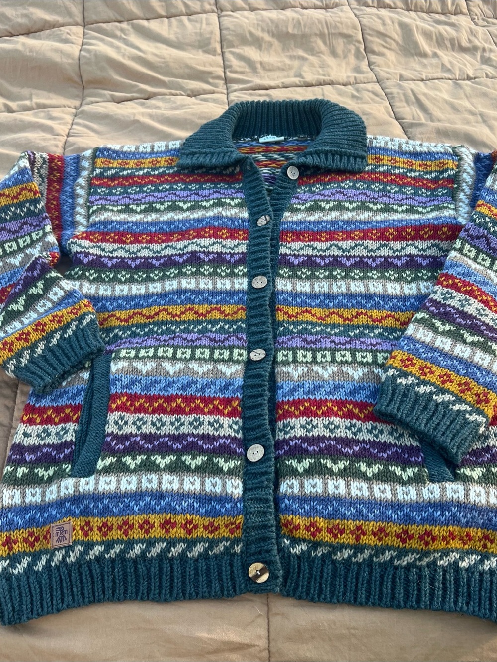 Pachamama Handknit Wool Multicolor Fair Isle Button-Front Women Cardigan Sweater